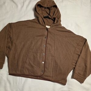 UpWest Brown Hooded Snap Jacket Hemp Blend Cozy Hoodie XL